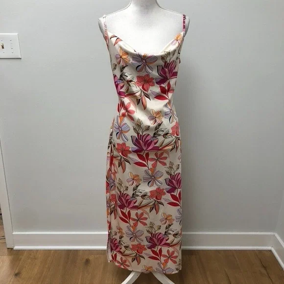 Tolani Satin Midi Sundress Womens Medium Tropical Floral Summer Going Out - Picture 3 of 14